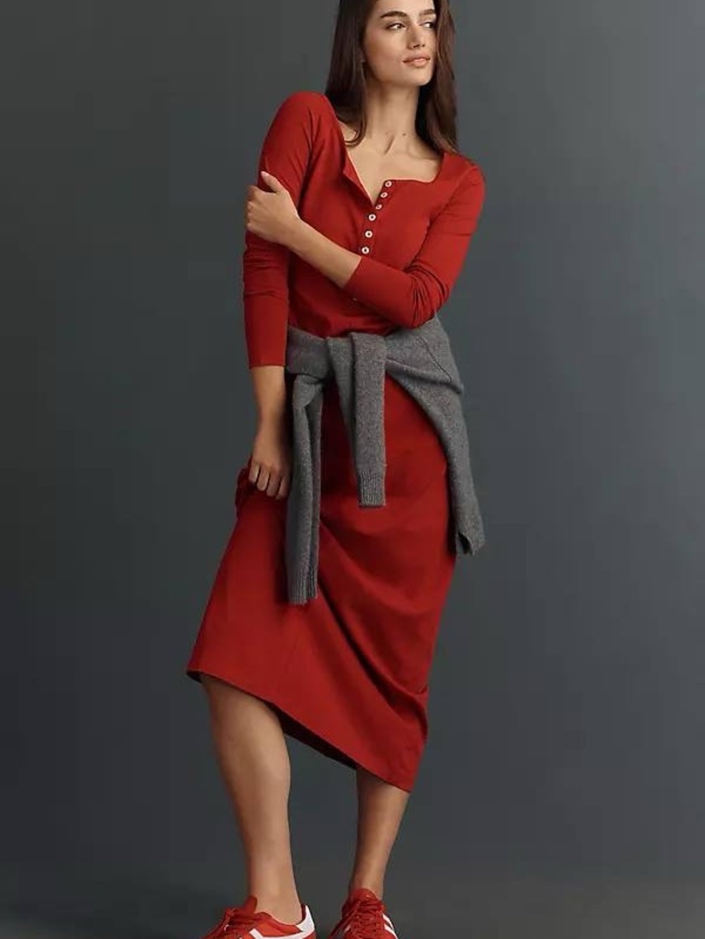 L*Space Women Red Henley Maxi Dress Long Sleeve Button Front Size S NWT - Picture 3 of 10
